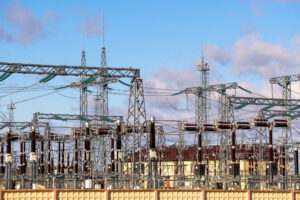 Electrical substation with power transformers and measuring